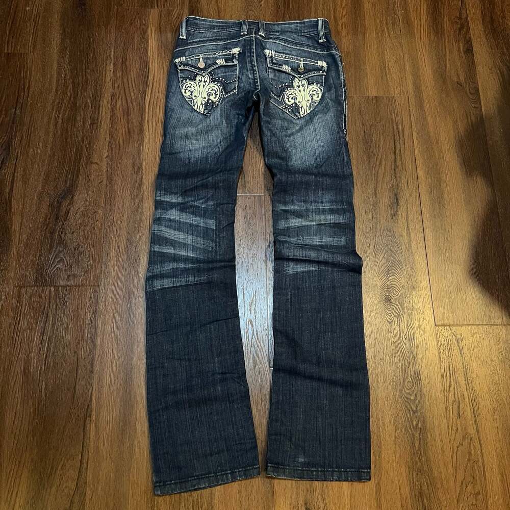 Chinese Laundry Fleur-de-Lis Embroidered Bootcut Jeans Size 27x37
